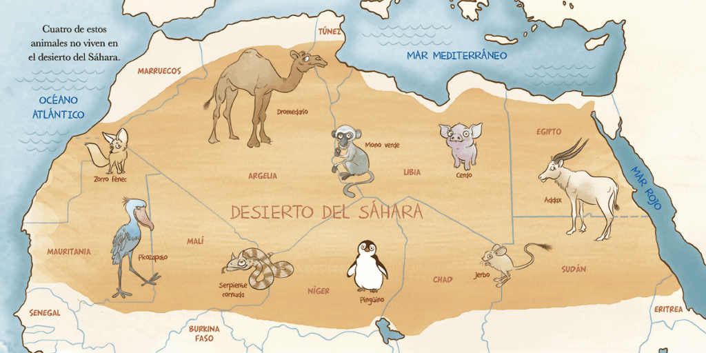 Ilustración infantil de Samira y los animales del Sahara, de Fernando Noriega